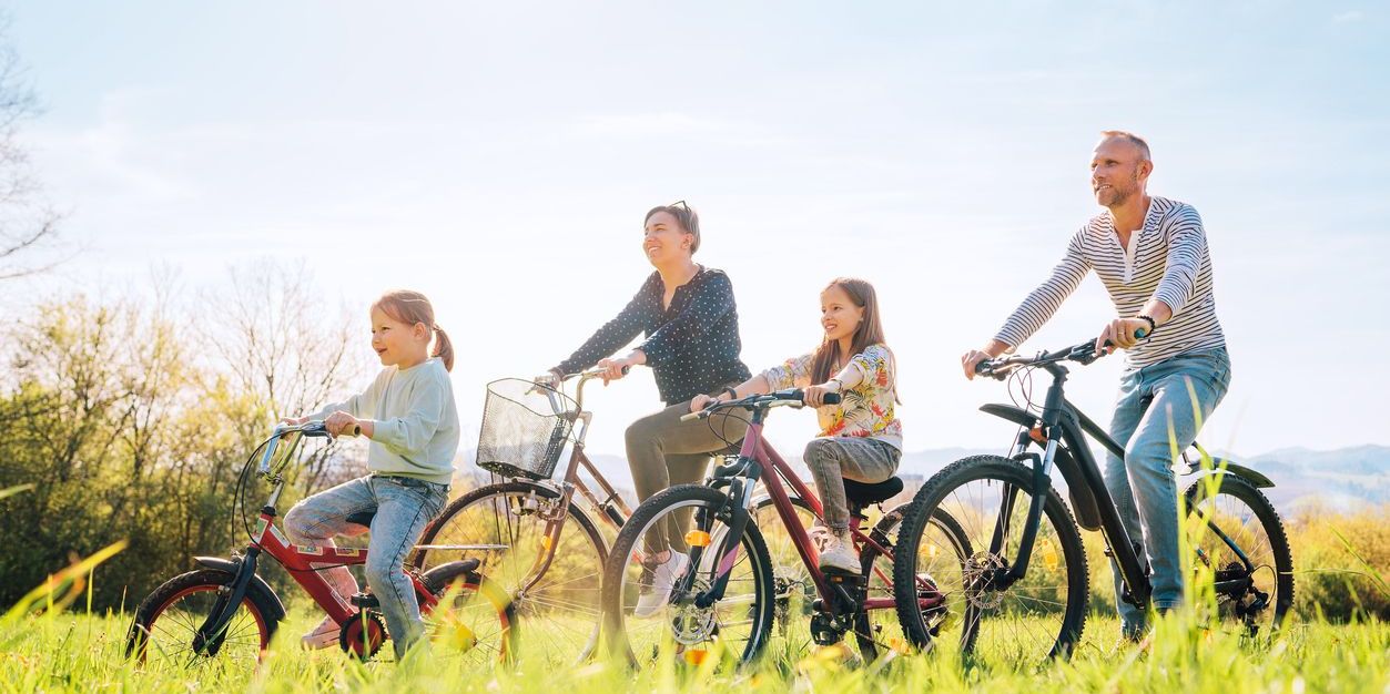 family bike ride on vacation