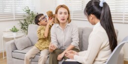 mother meeting with son and therapist about adhd